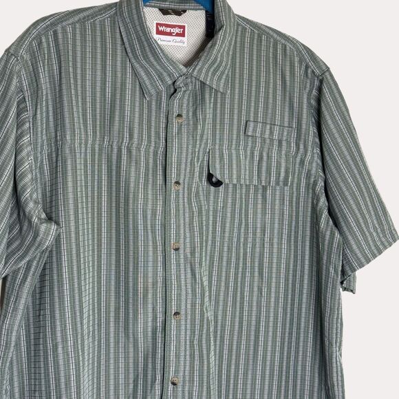 Wrangler Mens Button Front Shirt Top Plaid Green L - Picture 2 of 7